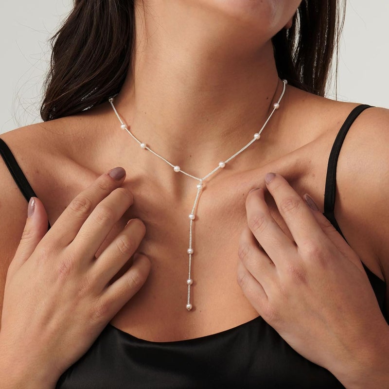 VRIUA Pearl Necklaces for Women - 14k Gold Plated Dainty Pearl Necklace with CZ Diamond Minimalist Wedding Bridal Jewelry Gift for Her - Image 3